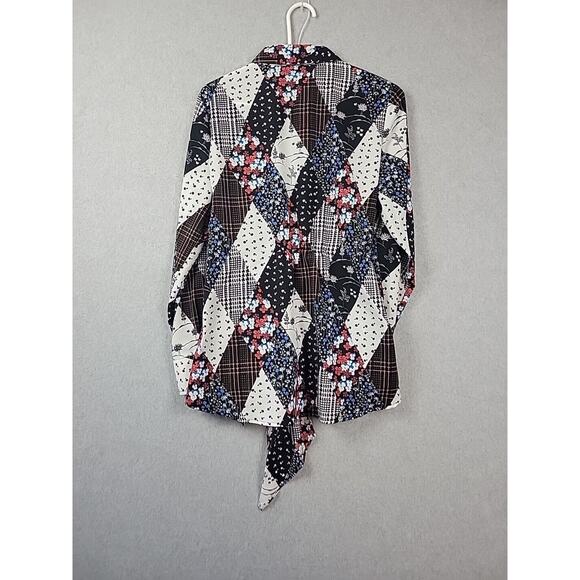 Tommy Hilfiger Colorful Patchwork Floral LS Button Up Tie Blouse Women's Medium - Picture 6 of 12